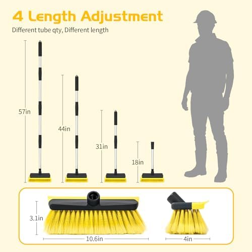 56" Car Wash Brush with Long Handle, Soft Bristle& Rubber Squeegee