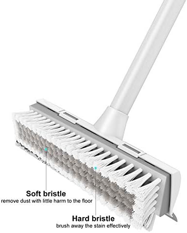 Floor Scrub Brush with Long Handle, 2 in 1 Scrape and Brush, Stiff Bristles for Cleaning Bathroom, Patio, Garage, Kitchen, Deck, Tile