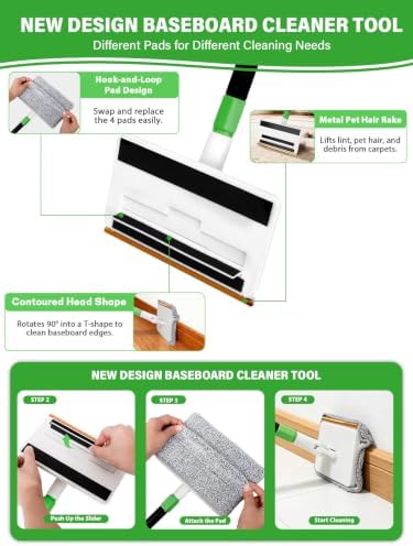 4-in-1 Baseboard Cleaning Tool with 60" Extendable Handle Brush