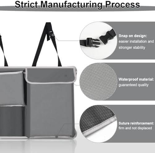 Trunk Hanging Organizer, Backseat Storage Bag, Collapsible Car Interior Accessories with 4 Pockets & 2 Mesh Pouches for Tools, Provide More Storage Trunk Space for SUV, Jeep, MPVs (Grey)