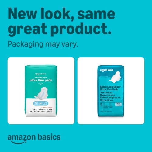 Ultra Thin Pads with Flexi-Wings for Periods, Extra Long Length, Super Absorbency, Unscented, Size 3, 112 Count (4 Packs of 28), Packaging May Vary