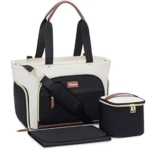 LOVEVOOK Breast Pump Bag & Diaper Tote - 3Pc Set for Breastfeeding Moms - Laptop Pocket, Cooler & Changing Pad - Fits Mo