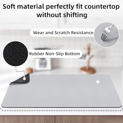 Extra Large Dish Drying Mat for Kitchen, 31.5"x17", Light Grey
