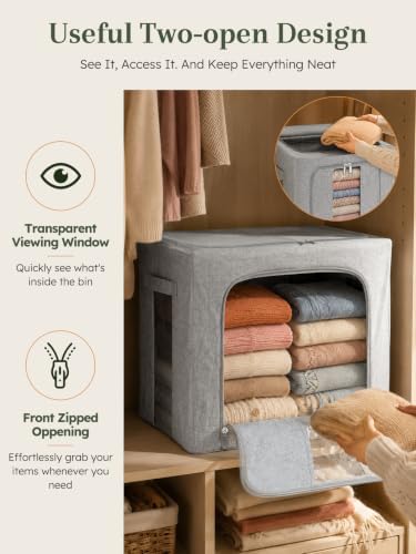 Rigid-Structured Cashmere Sweater Storage Box, 2 Pack, Gray