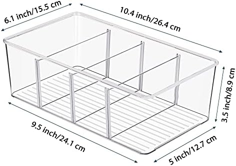 4 Pack Food Storage Organizer Bins, Clear Plastic, 4 Compartments