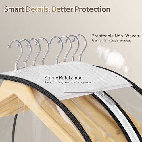 10" Gusseted All Clear Garment Bags for Hanging Clothes 3 Packs 40" Suit Bags for Closet Storage Hanging Clothes Storage Suit Cover for Shirts, Coats, Dresses