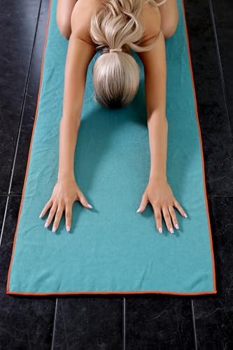 2 Pack Hot Yoga Towel with Grip Dot, Non Slip Yoga Mat Towe Sweat Absorbent Towel for Hot Yoga,Bikram, Pilates and Fitness 72" x 24", Dark Cyan/Steel Blue