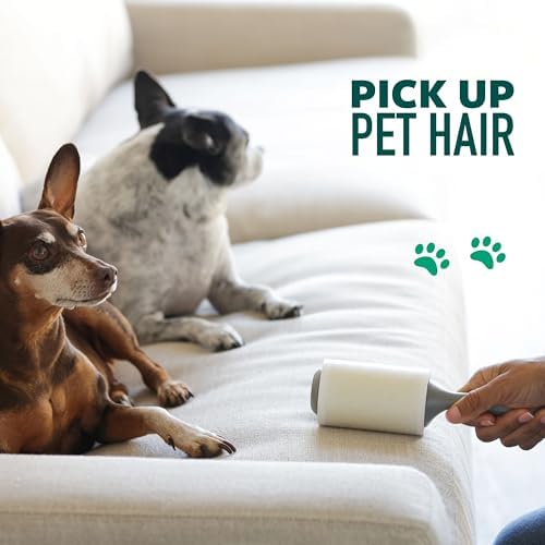 Pet Hair Pickup Lint Roller with Handle, 50% Stickier, Fur and Fluff Remover for Clothes Furniture and Pet Beds, 12 Pack, 360 Easy-Tear Sheets Total