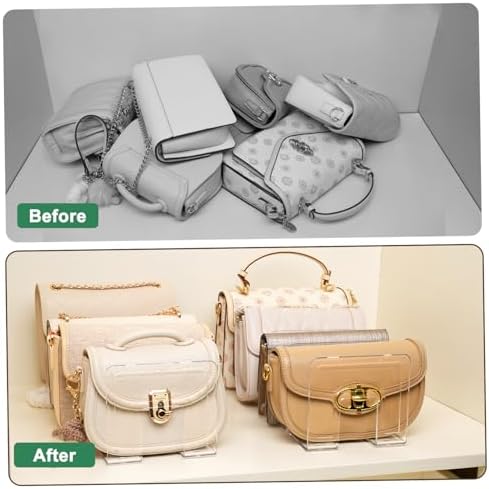 2 Pack Acrylic Purse Organizer for Closet, 8-Slot Bag & Purse Organizer, No Assembly, Clear Handbag Storage Shelf.for Shelf Divider Handbags, Clothes, Sweater