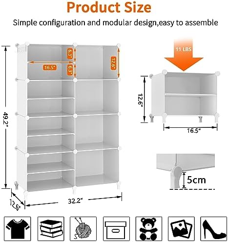 Closet Organizer 8 Cube Storage Shelves, White