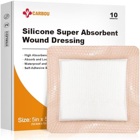 Silicone Super Absorbent Wound Dressing 5" x 5", 10 Individual Pack