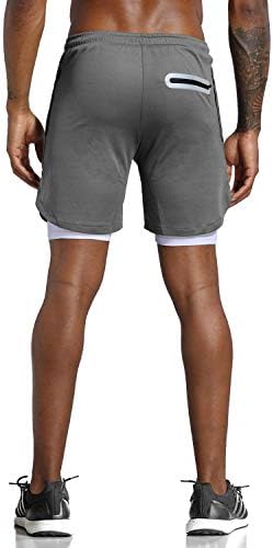 Men's 2 in 1 Workout Running Shorts Lightweight Training Yoga Gym 7" Short with Zipper Pockets