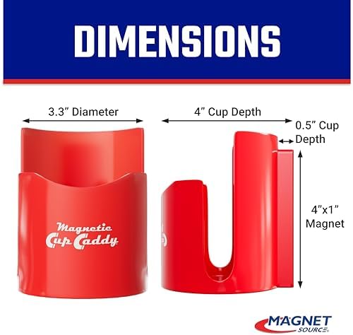 Magnetic Cup Holder - Caddy for Bottles, Glasses, and Cans - Fits on Fridge, Lawnmower, Forklift, Cart, or Ladder - Heavy-Duty Magnet