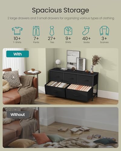 Dresser for Bedroom, Wide Dresser with 5 Fabric Drawers