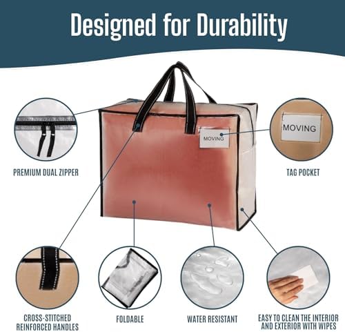 Heavy Duty Moving Bags, Storage Bags, 13 Gallon, Clear, 4 Pack