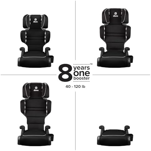 Diono Connect3 R 2-in-1 High Back Booster, Slim Fit 3-Across in Many Mid-Sized Sedans and SUVs, for Children from 40-120 lbs., Lightweight with Cupholder, Black Storm