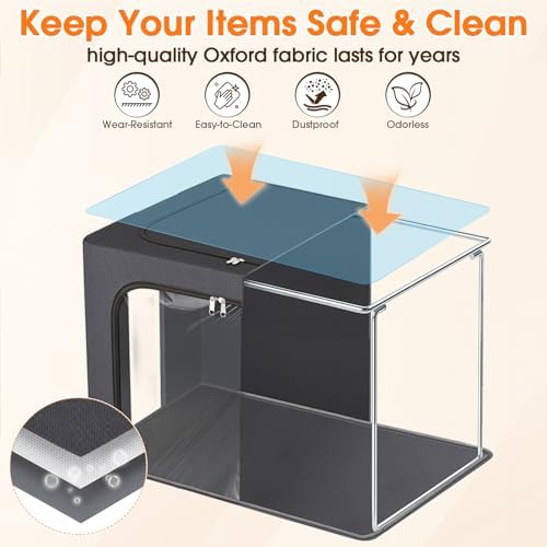 Metal Frame Clothes Storage Bins, Light Grey, 40L, 4 Pack
