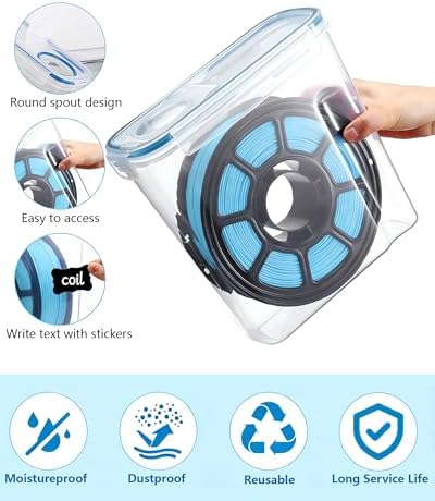 Filament Storage Box 6 Pack with Desiccants, Labels for 3D Printing