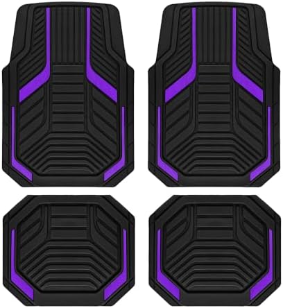 Heavy Duty Rubber Floor Mats, Purple Aluminum Film Car Mats Set, Front and Rear Car Mats with Anti-Slip Backing, All Weather Protection, Trim-to-Fit for Automotive SUV, Sedan, Van