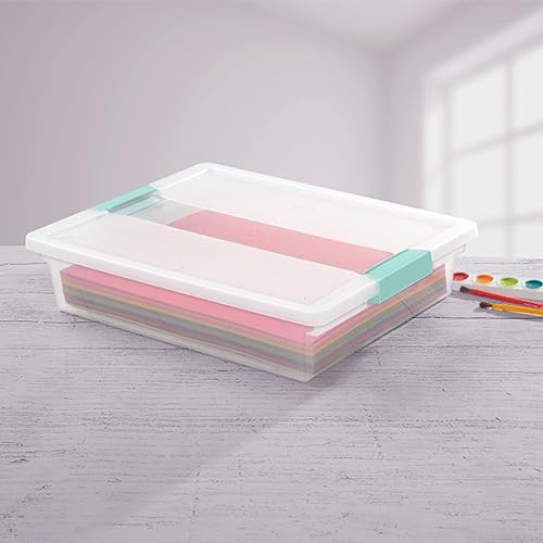 Clip Box, Stackable Small Storage Bin with Latching Lid, Plastic Container to Organize Office, Crafts, Clear Base and Lid, Large, 1-Pack