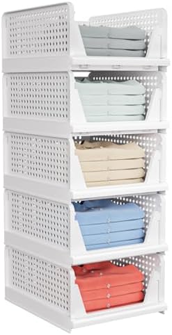 5 Pack Stackable Closet Storage Basket - Stackable Storage Bins