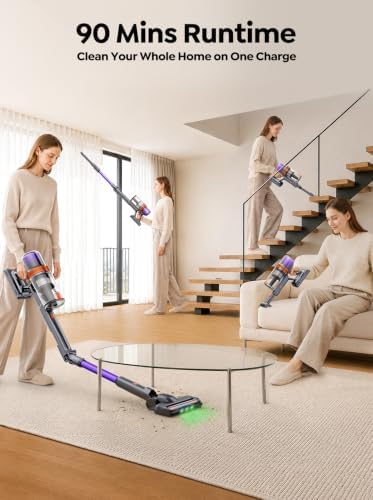 Cordless Vacuum Cleaner, 650W 55KPA 90Mins Runtime, 270° Flexible