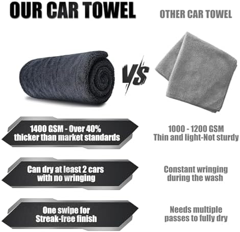 Microfiber Car Drying Towel 24"x36", 1400GSM Twisted Loop Super Absorbent