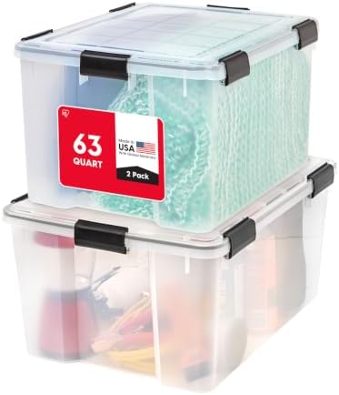 WeatherPro 63 Qt Storage Bins with Lids, 2 Pack, Clear/Black