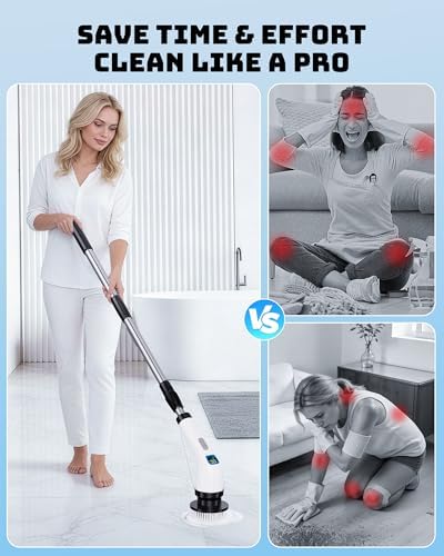 Electric Spin Scrubber with Long Handle | Shower Cleaner Brush for Bathroom