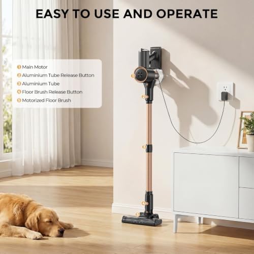 Cordless Vacuum Cleaner, 85,000PRM Upgraded Dual Suction Cordless Stick Vacuum up to 35mins Runtime, Lightweight Rechargeable Vacuum for Home(Dusk Pink)