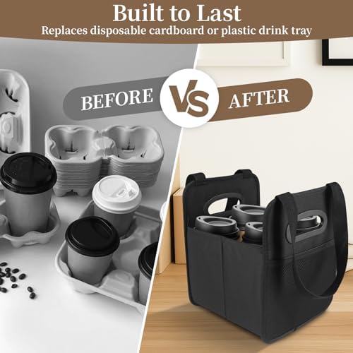 Reusable Drink Carrier Tote Bag with Handle, 4 Cups