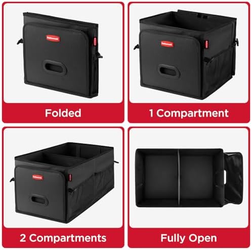 Car Organizer, Collapsible Trunk Organizer, Multi-Compartment Car Storage Organization for Car Accessories, 2 Compartments-Black