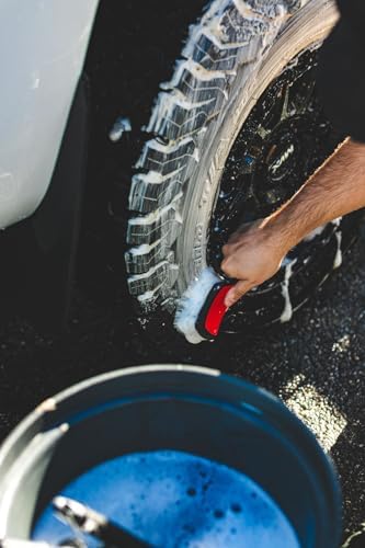 ProGrip XL Tire Brush - Ergonomic ProGrip Handle - Stiff Synthetic Bristles to Cut Through Grime - Red and Black