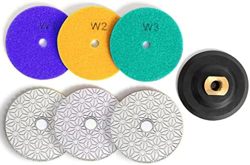 4" Diamond Polishing Pads 3 Step High Efficiency Abrasive Disc for Granite Marble Concrete Flexible Grinding Rubber Backing Pad Included