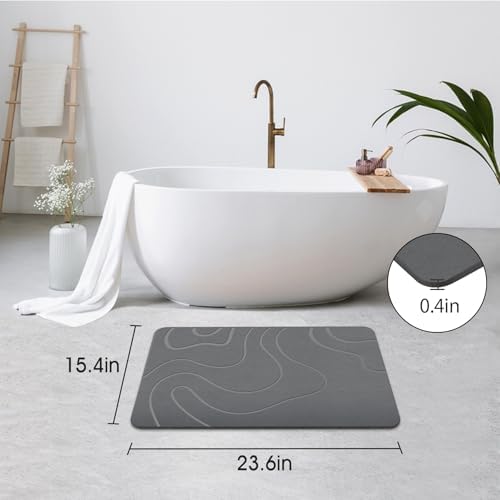 Stone Bath Mat for Bathroom, Diatomaceous Earth Shower Mat, Quick Dry, Grey