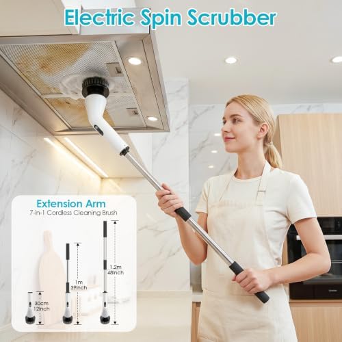 Electric cleaning brush for bathroom,spin scrubber with 7 Brushes & Handle
