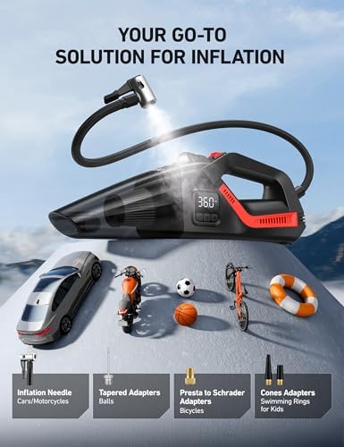 4-in-1 V3 12VDC 16.4FT High Power Handheld Car Vacuum&Tire Inflator