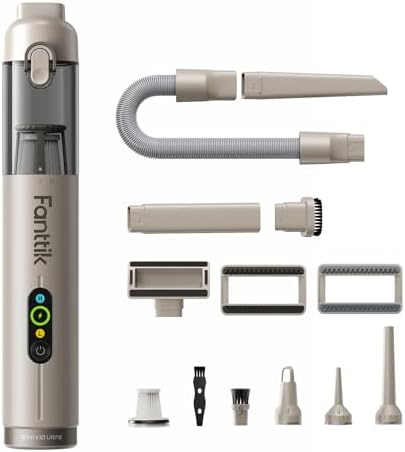 Slim V10 Ultra Cordless Car Vacuum, 4-in-1 Portable Mini Vacuum with 19kPa Suction, Freely Combinable Accessories, 2 Suction Modes, Handheld Vac for Car, Small Jobs, Keyboard, Office (Brown)