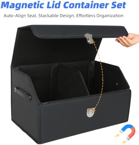 Car Trunk Organizer with Sturdy Faux Leather Lid - 20.9 inch 48L