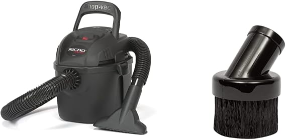 Shop-Vac 2021005 Micro Wet Dry Vacuum, 1 Gallon, 1-1/4 Inch x 4 Foot Hose, 50 CFM, (1-Pack) & 9061500 Round Brush Nozzle