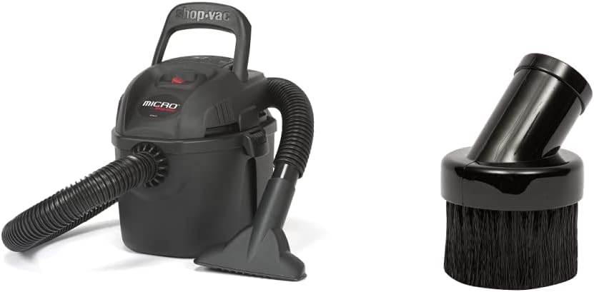 Shop-Vac 2021005 Micro Wet Dry Vacuum, 1 Gallon, 1-1/4 Inch x 4 Foot Hose, 50 CFM, (1-Pack) & 9061500 Round Brush Nozzle