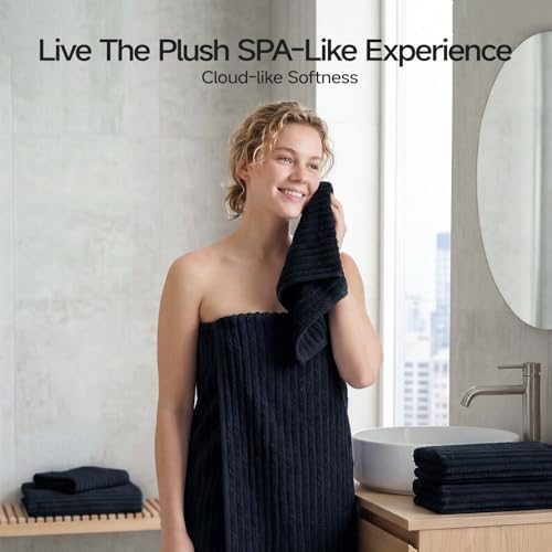 Black Bath Towel Set of 2, 31 x 63 in, Soft and Highly Absorbent, Lightweight Microfiber Towels for Bathroom, Gym, Hotel and Spa