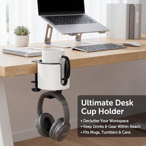 Luxury 2-in-1 Anti-spill Cup Holder with Headphone Hanger (WHITE)