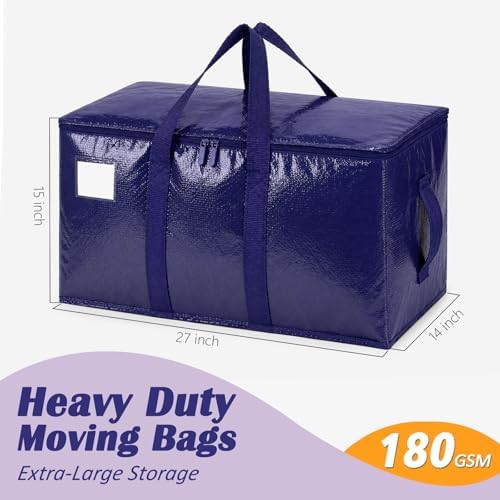 Extra Large Heavy Duty Moving Bags, 6 Pack, Dark Blue