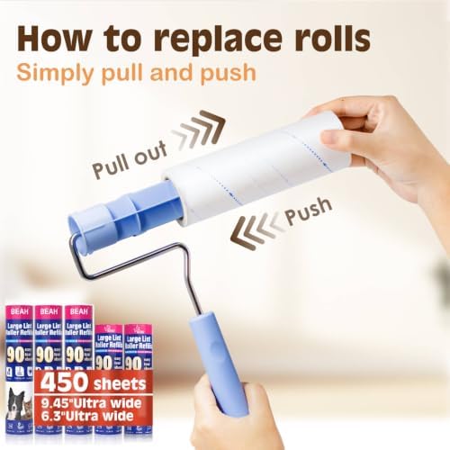 Lint Roller for Pet Hair Extra Sticky,10 Years Lifespan,9.45''/6.3" Pet Hair Removal Tool Roller for Pet Dog Cat Hair(1 Roller+3 Long Rolls 2 Short Rolls)