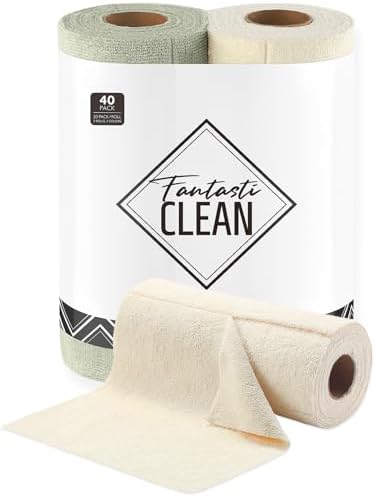 Kitchen Towels Roll, 40 Sheets, 10''x 10'' (Beige, MossGreen)