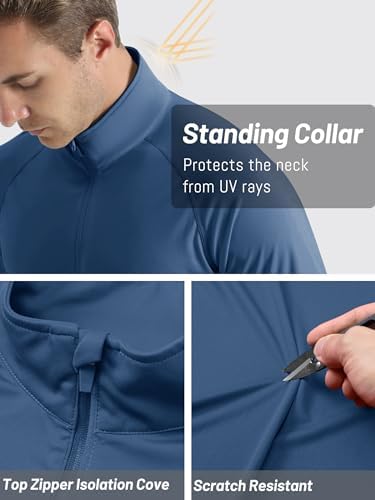 Men's Long Sleeve Athletic Shirts 1/4 Pullover Zip Sun Protection Rash Guard UPF 50+ Outdoor Running T-Shirts