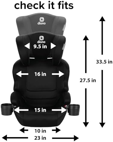 Diono Everett NXT High Back Booster Car Seat with Rigid Latch, Lightweight Slim Fit Design, 8 Years 1 Booster Seat, Black