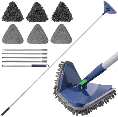 Wall Cleaner Mop with 82 Inches Long Handle, Baseboard Cleaner Tool Duster with Squeegee, Ceiling Cleaning Tool with 6 Replacement Pads for Painted Walls, Window, Floor - Blue