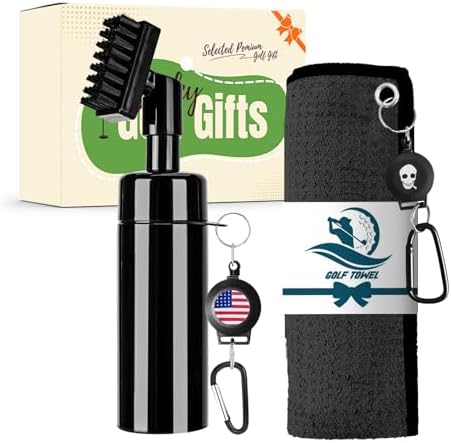 Golf Club Clean Brush Towel Value Set with Strong Magnetic Retractable Carabiner, Squeeze Water Bottle Microfiber Absorbent Towel for Golf Bags Accessory Iron Care Men Women